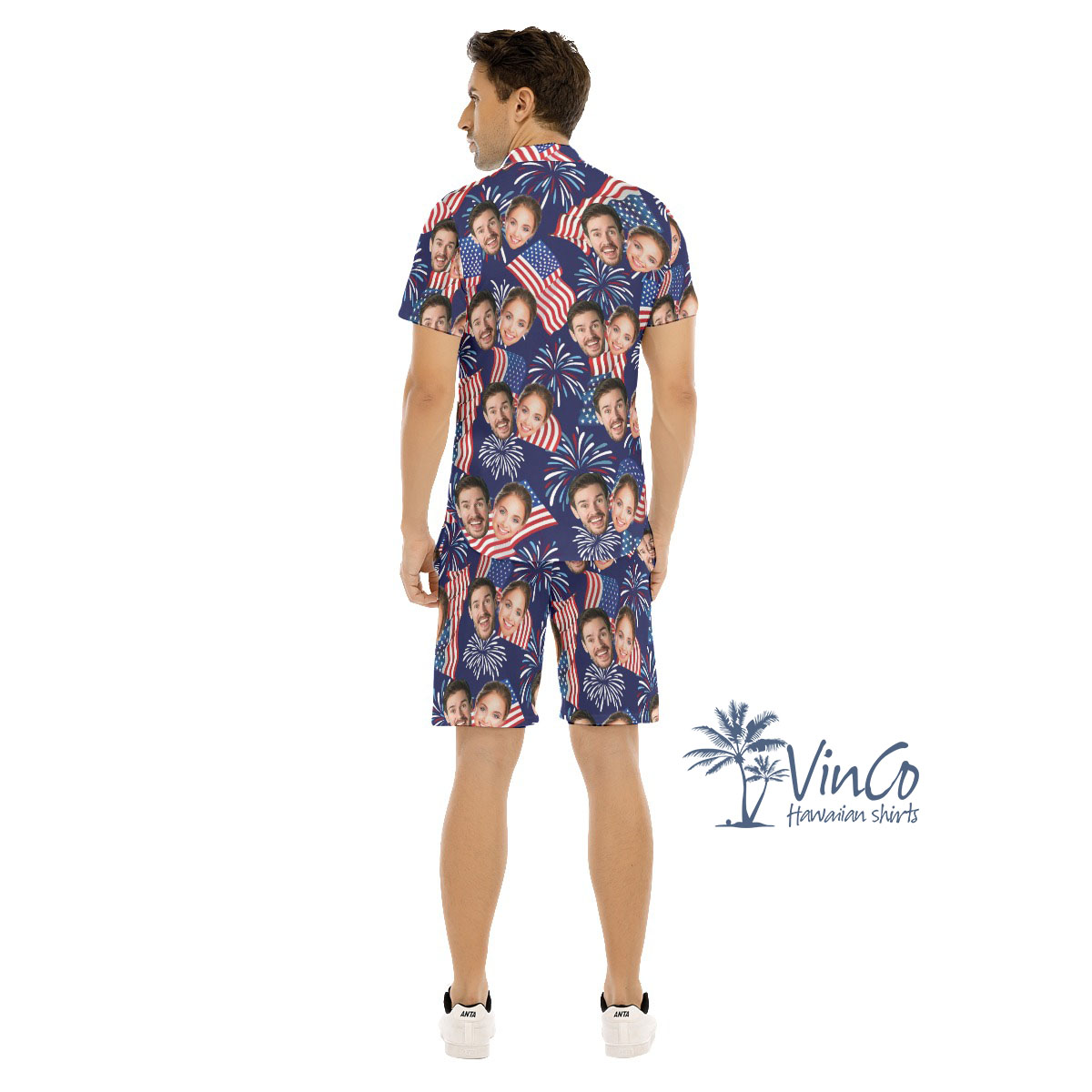 4th Of July Custom Face Men's Hawaiian Set With Multi Faces
