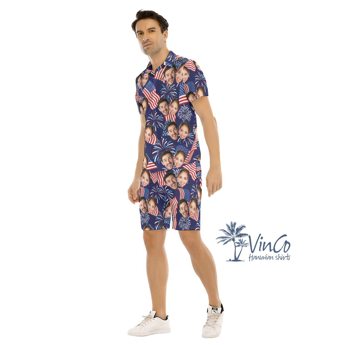 4th Of July Custom Face Men's Hawaiian Set With Multi Faces