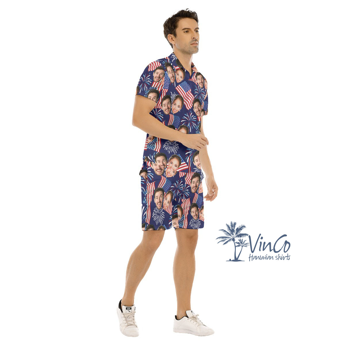 4th Of July Custom Face Men's Hawaiian Set With Multi Faces