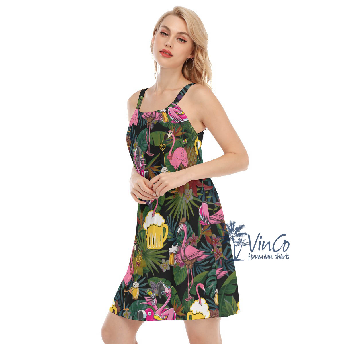 Funny Flamingo Beer Tropical Hawaiian Dresses For Women
