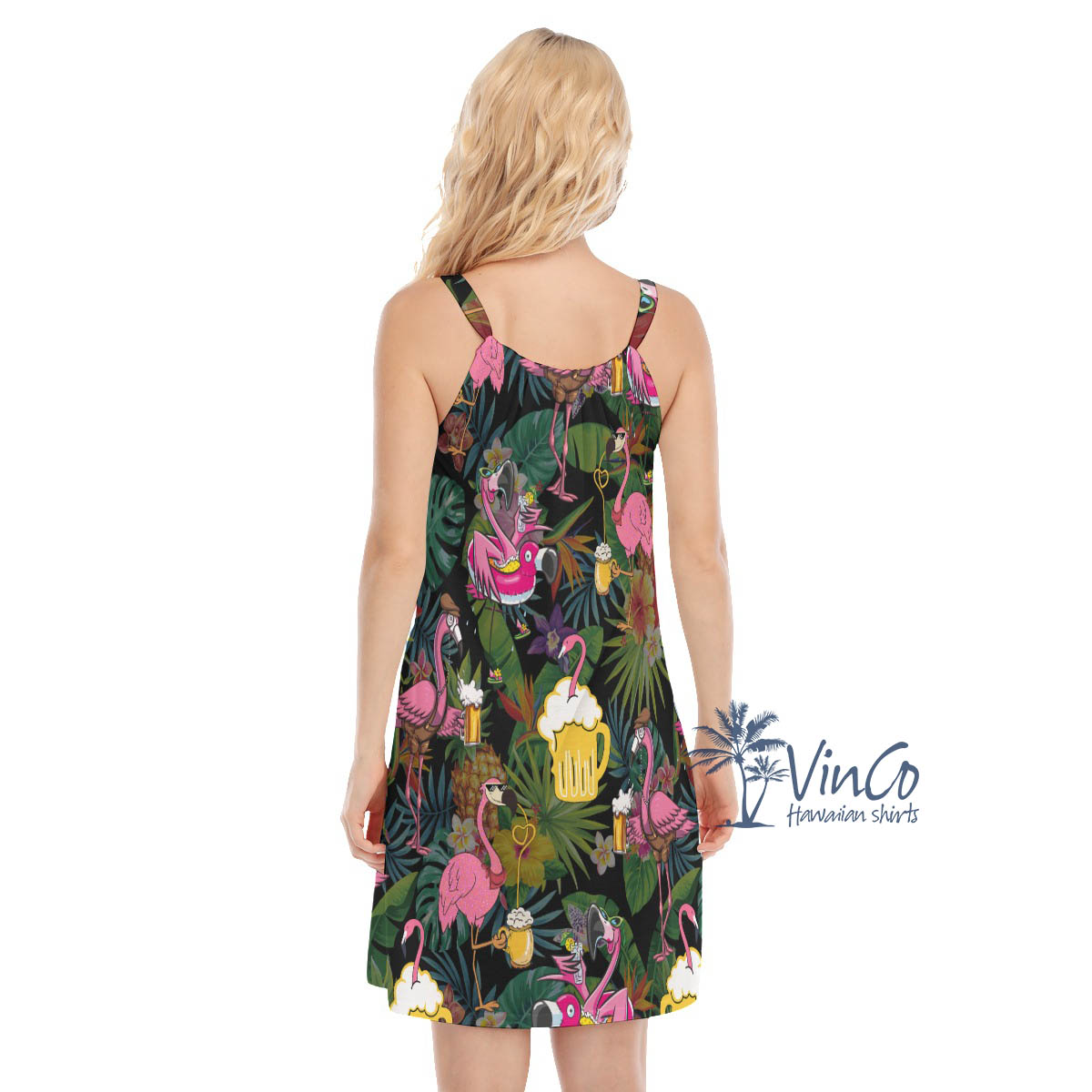 Funny Flamingo Beer Tropical Hawaiian Dresses For Women