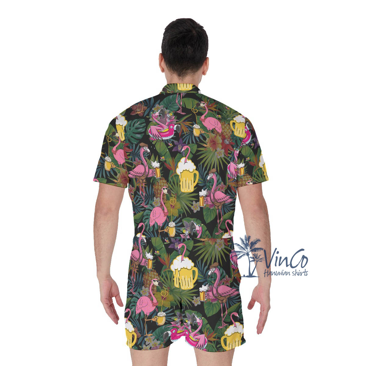 Tropical Flamingo Beer Men's Hawaiian Romper