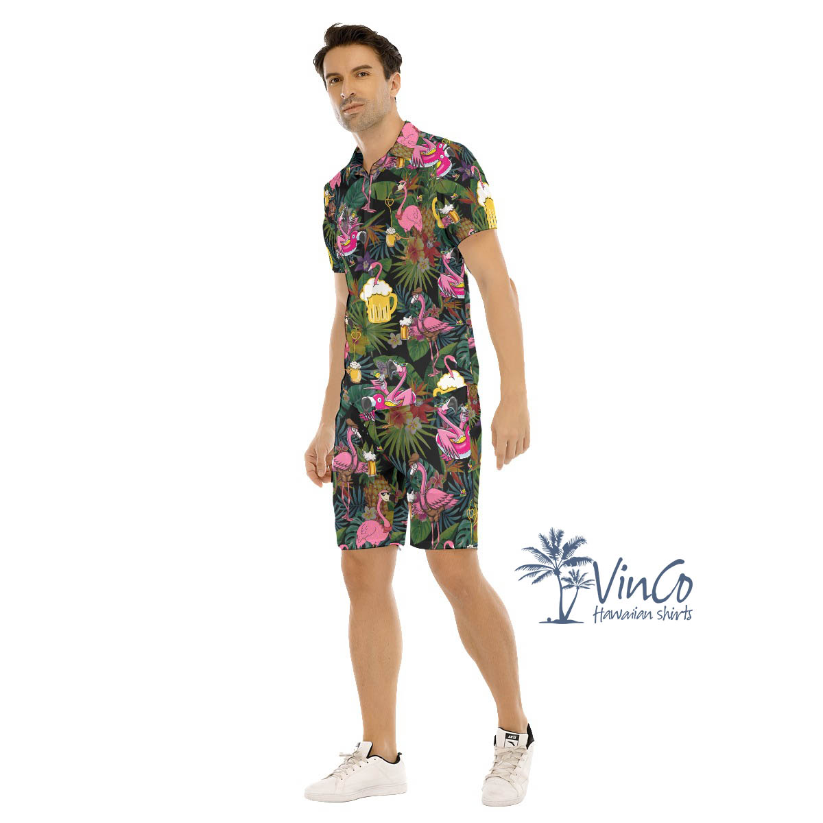 Funny Flamingo Beer Tropical Hawaiian Shirt And Matching Shorts For Men