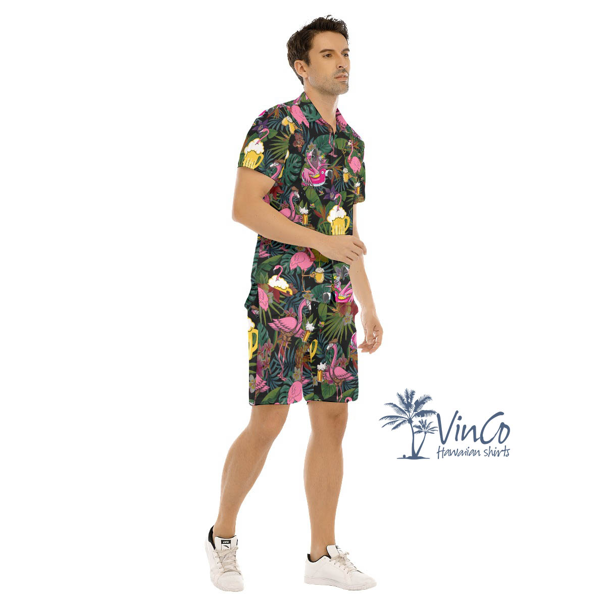 Funny Flamingo Beer Tropical Hawaiian Shirt And Matching Shorts For Men