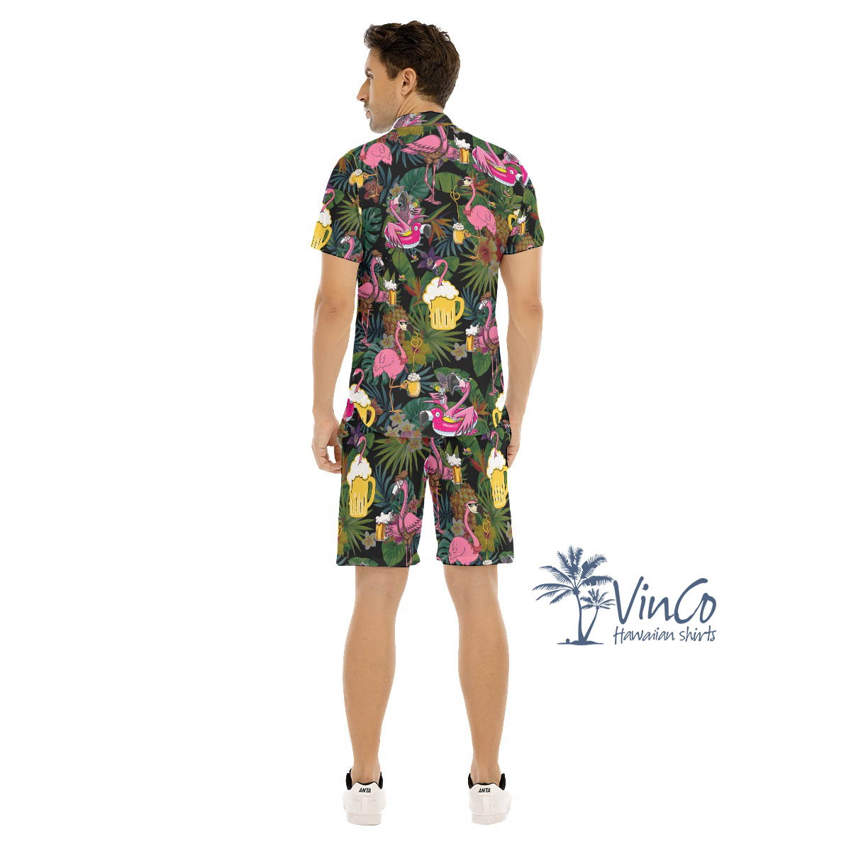 Funny Flamingo Beer Tropical Hawaiian Shirt And Matching Shorts For Men