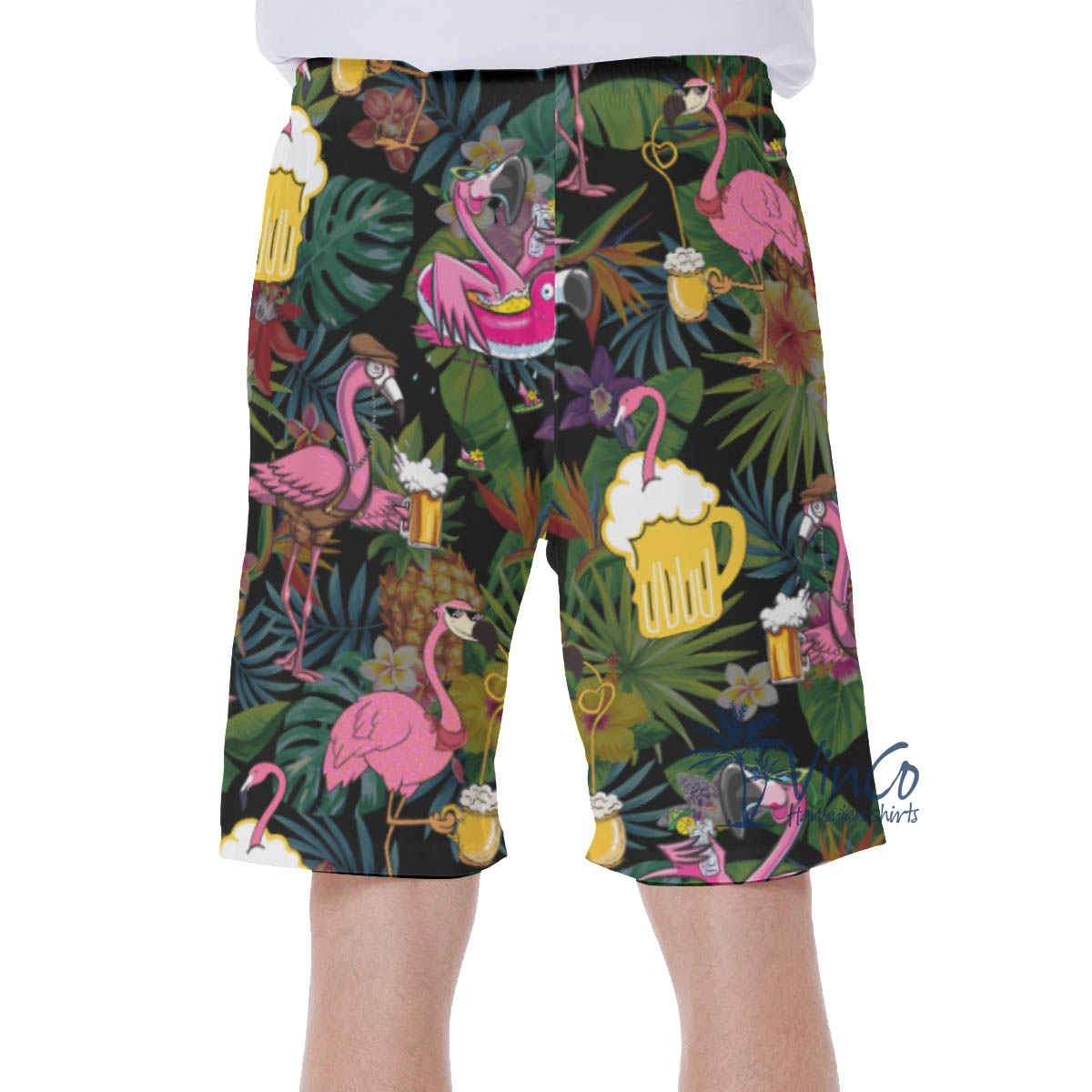 Funny Flamingo Beer Tropical Hawaiian Swim Trunks For Men