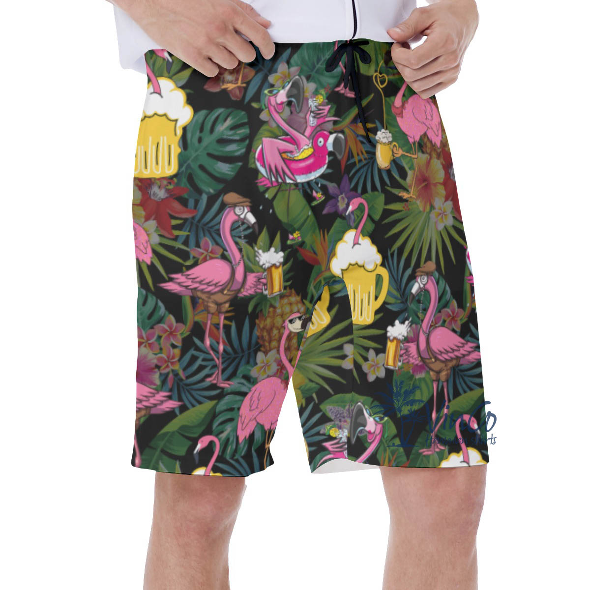 Funny Flamingo Beer Tropical Hawaiian Swim Trunks For Men