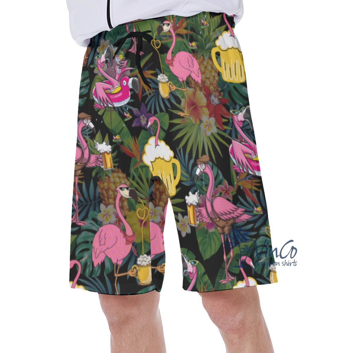 Funny Flamingo Beer Tropical Hawaiian Swim Trunks For Men