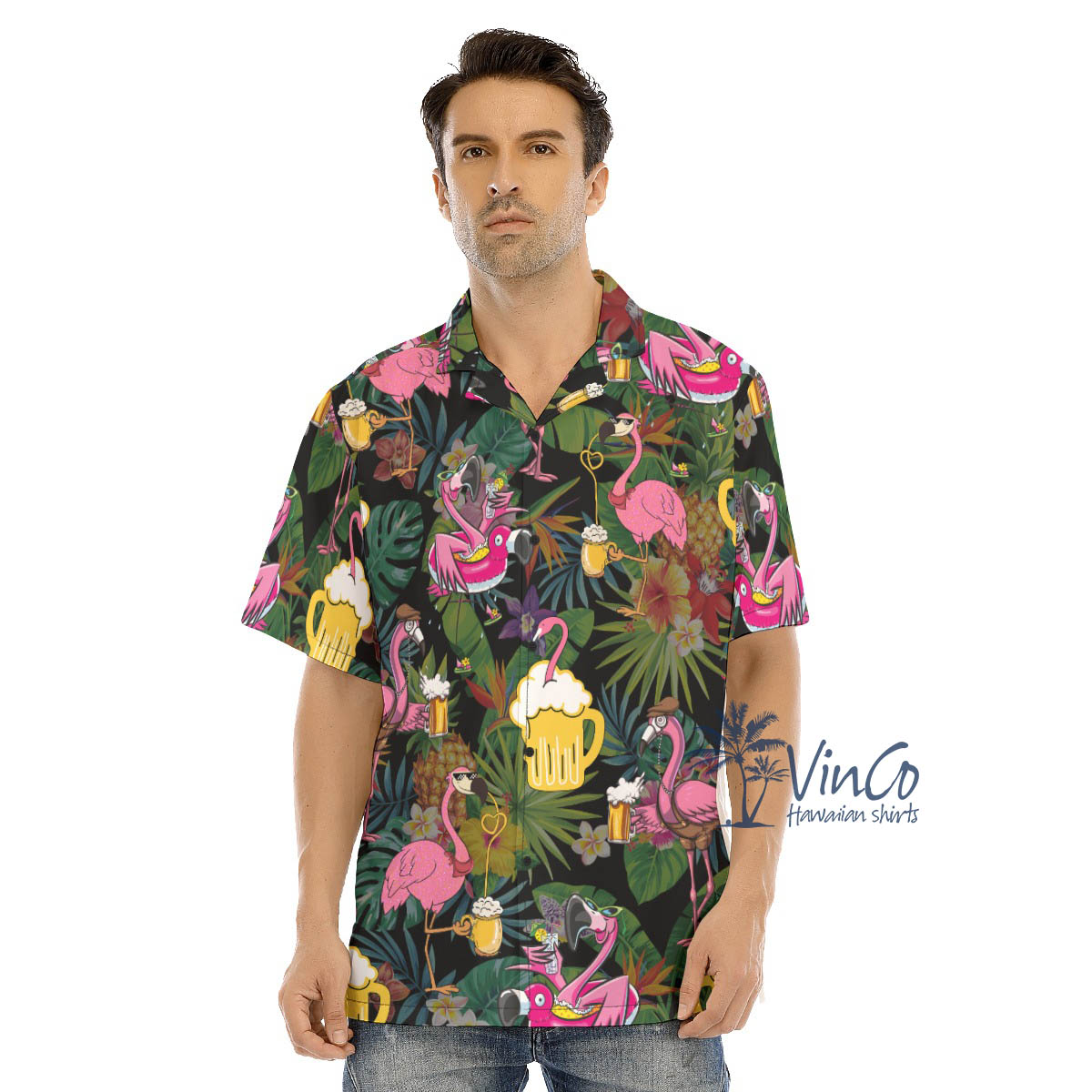 Funny Flamingo Beer Tropical Hawaiian Shirt - variant image 1