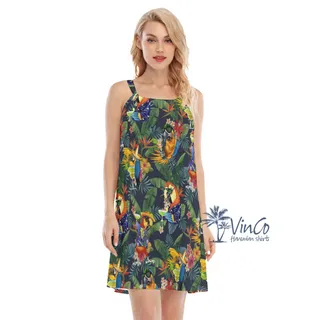 Funny Parrots Cocktail Tropical Summer Hawaiian Dresses