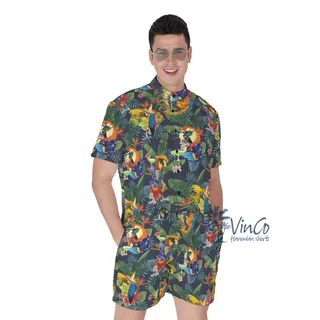 Tropical Parrot Cocktails Hawaiian Romper For Men