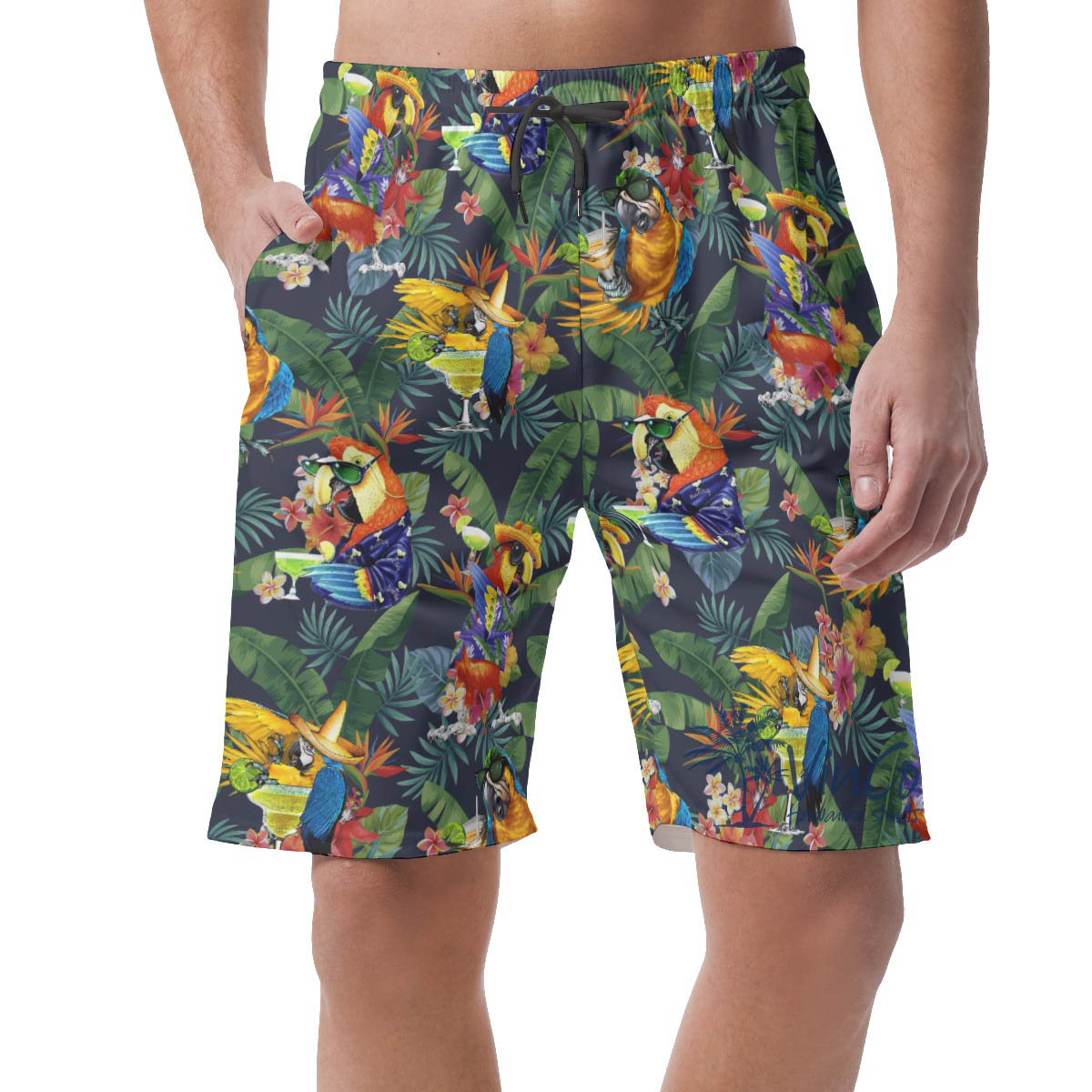 Funny Cocktails Parrot Tropical Hawaiian Beach Shorts For Men - variant image 1