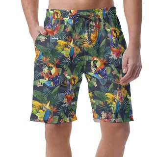 Funny Cocktails Parrot Tropical Hawaiian Beach Shorts For Men