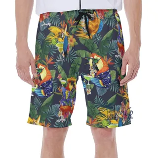 Tropical Parrot Cocktail Hawaiian Swim Trunks For Men