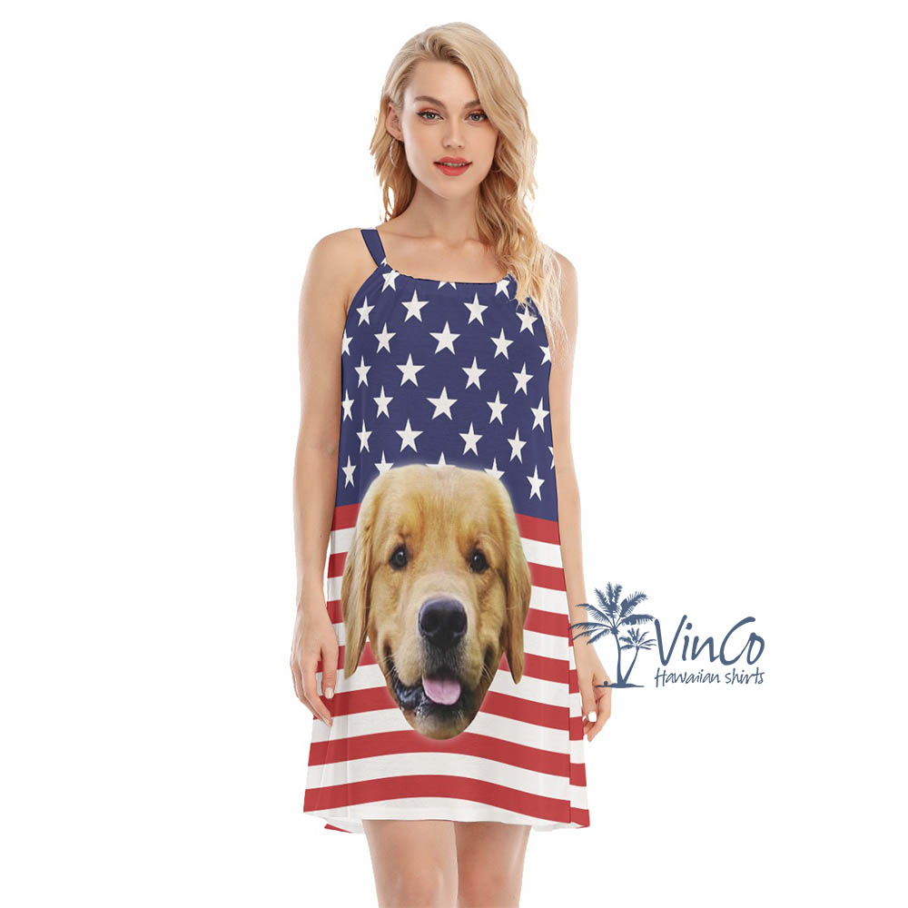 Custom Dog Face Patriotic USA Women's Dress - variant image 1