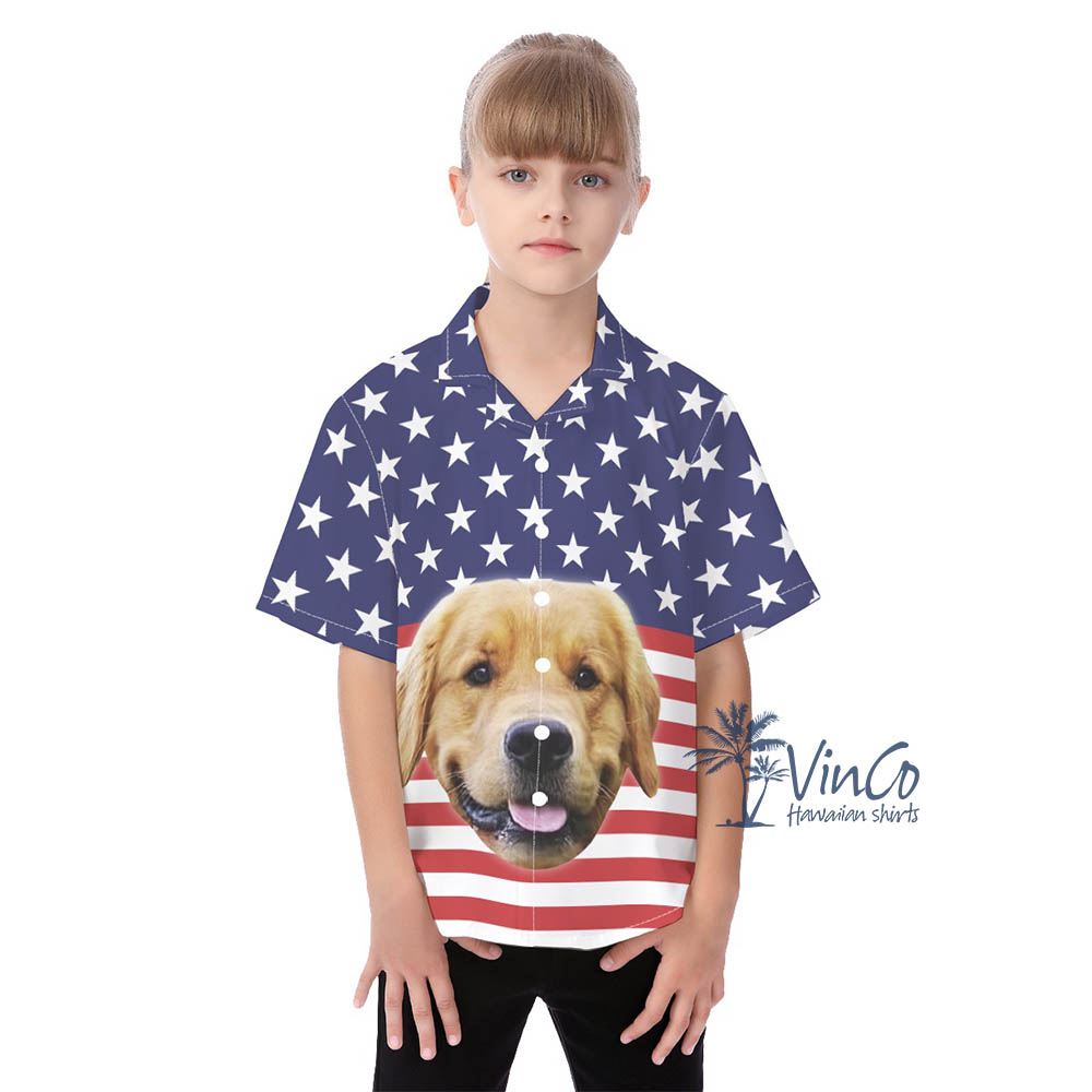 Kid's 4th Of July Custom Hawaiian Shirt With Dog Faces - variant image 1