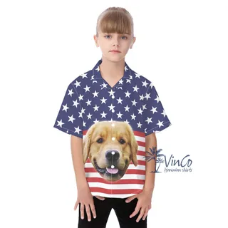 Kid's 4th Of July Custom Hawaiian Shirt With Dog Faces