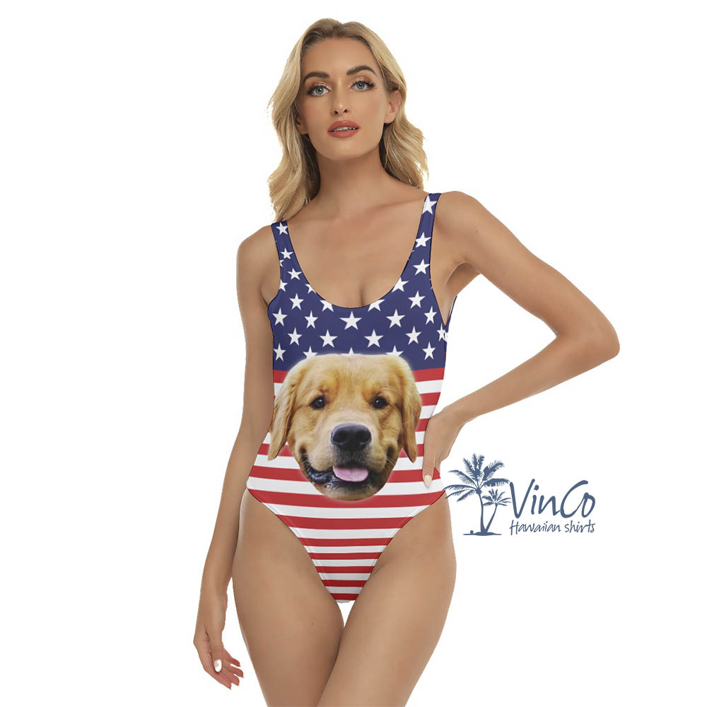 Custom Pet Face 4th Of July Swimsuits For Women - variant image 1