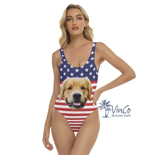 Custom Pet Face 4th Of July Swimsuits For Women
