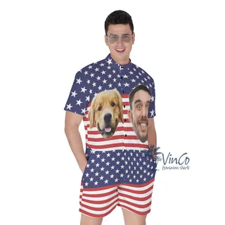 Custom Dog Face American Flag Romper For Men