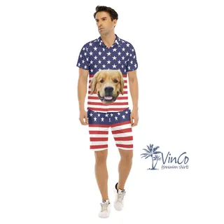 Custom Dog Face Hawaiian Shirts Set For Men