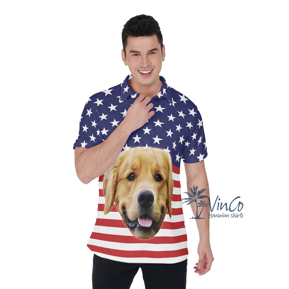 Custom Dog Patriotic Hawaiian Polo Shirt For Men - variant image 1