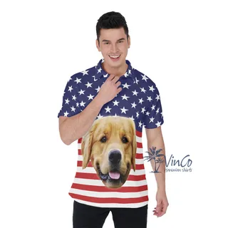Custom Dog Patriotic Hawaiian Polo Shirt For Men