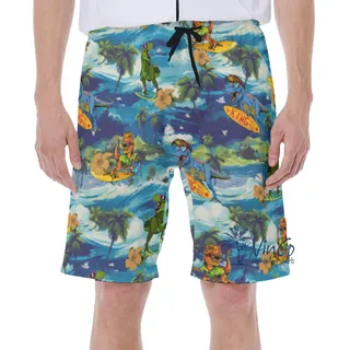 Funny Surfing Dinosaur Tropical Hawaiian Swim Trunks For Men