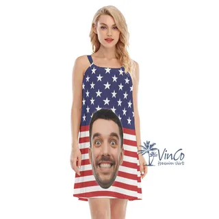 Funny Custom Face Patriotic Aloha Dress For Women