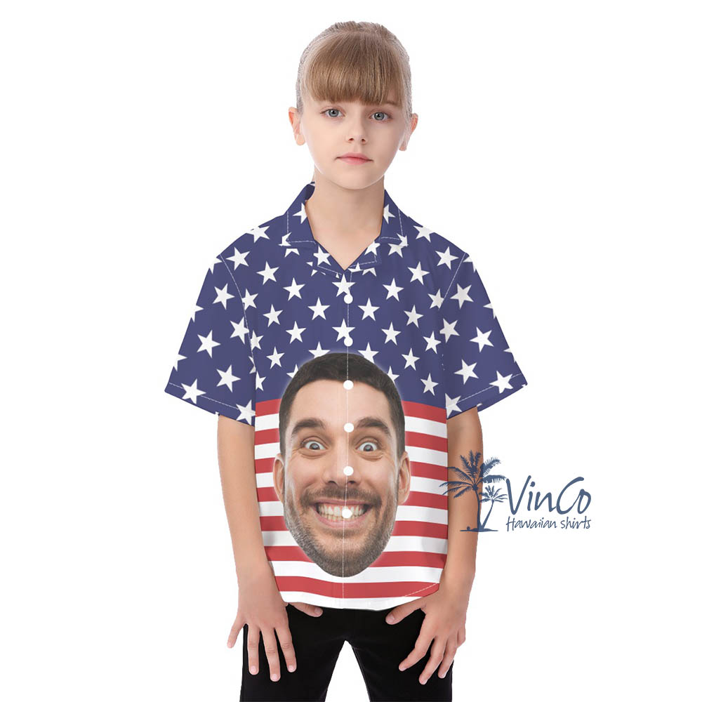 Personalized Faces American Flag Kid's Button Hawaiian Shirt - variant image 1