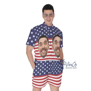 Funny Custom Face 4th Of July Men's Romper