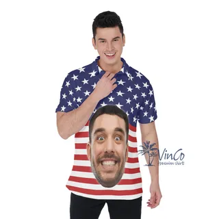 Custom Your Face Patriotic Hawaiian Polo Shirt