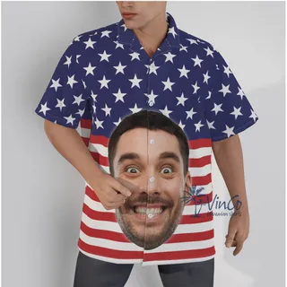 Custom Face American Flag Hawaiian Shirt For Men