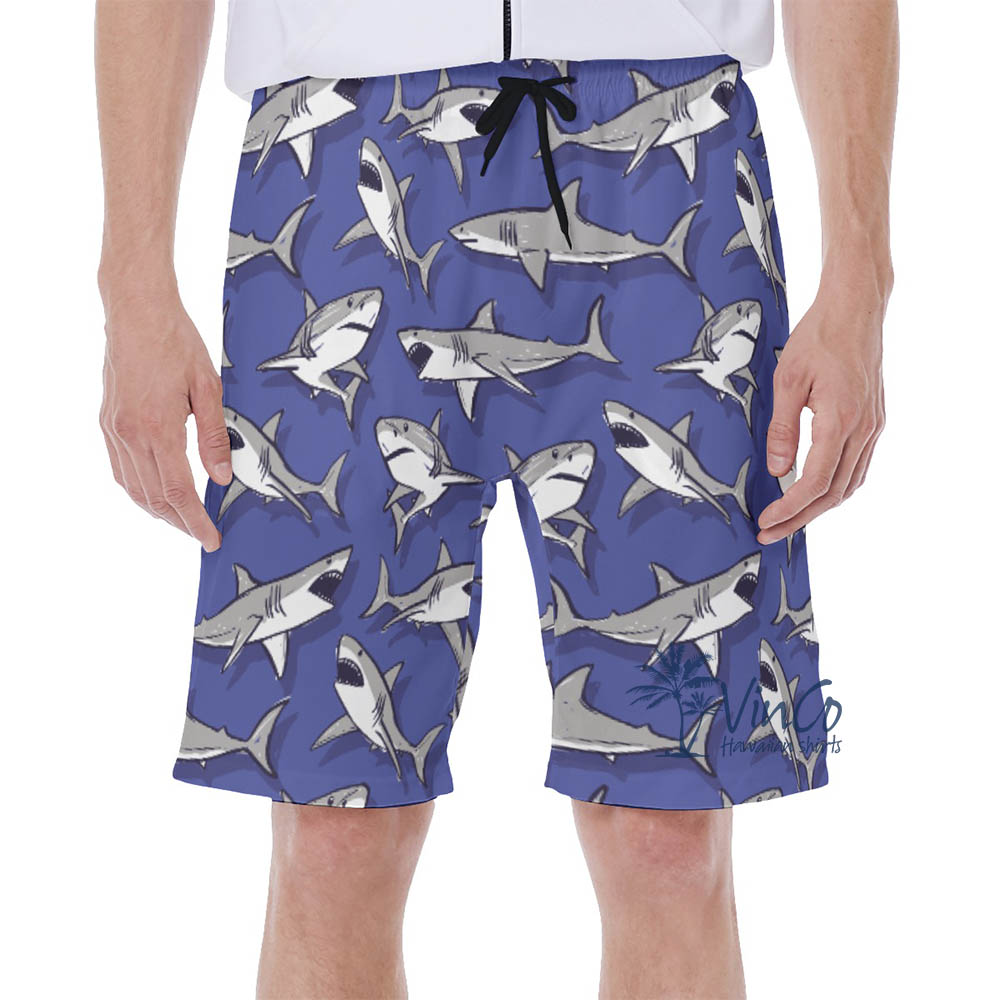 Shark Print Hawaiian Swim Trunks For Men - variant image 1