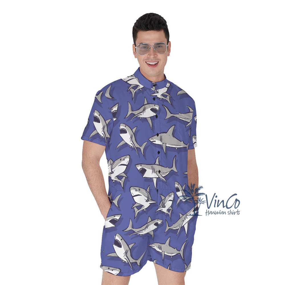 Men's Shark Print Romper For Summer - variant image 1