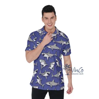 Funny Shark Hawaiian Polo Shirt For Men
