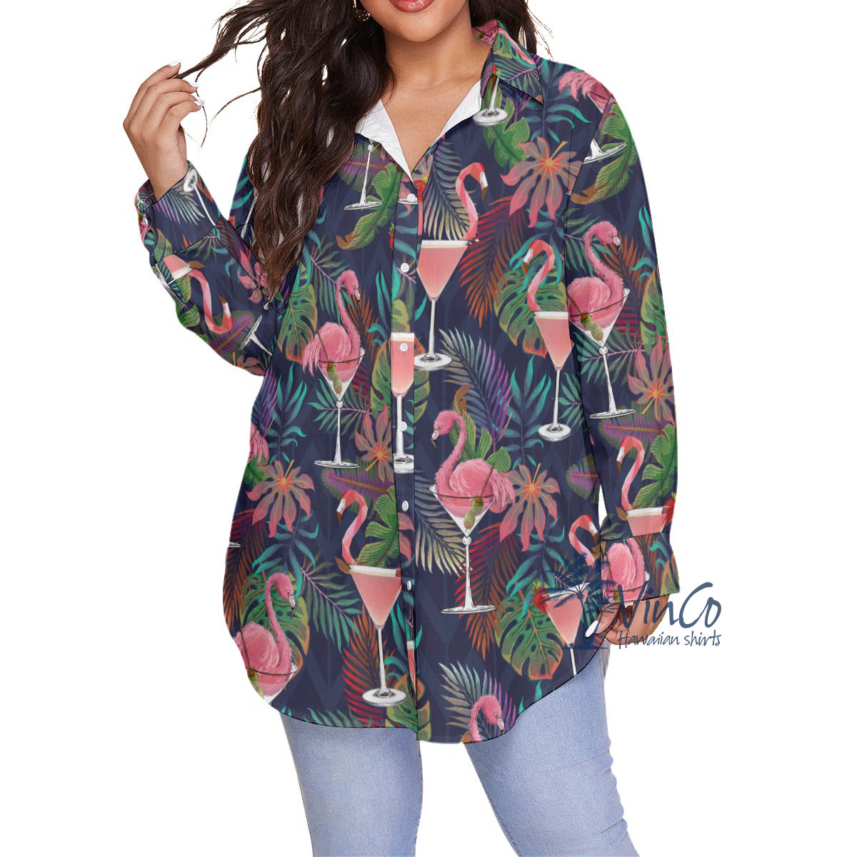 Funny Cocktails Flamingo Tropical Hawaiian Plus Size Shirt For Women - variant image 1