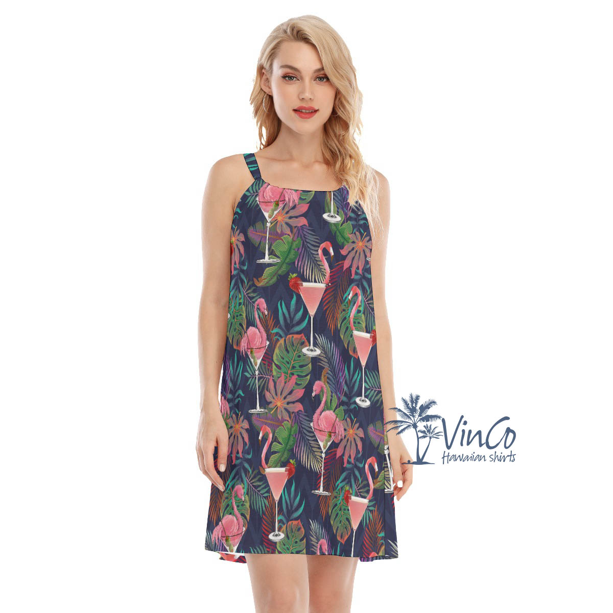 Tropical Pink Flamingo Cocktails Hawaiian Dresses For Women - variant image 1