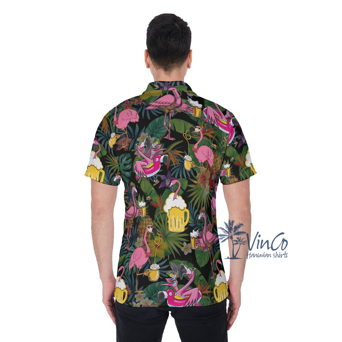 Tropical Flamingo Beer Hawaiian Polo Shirt For Men