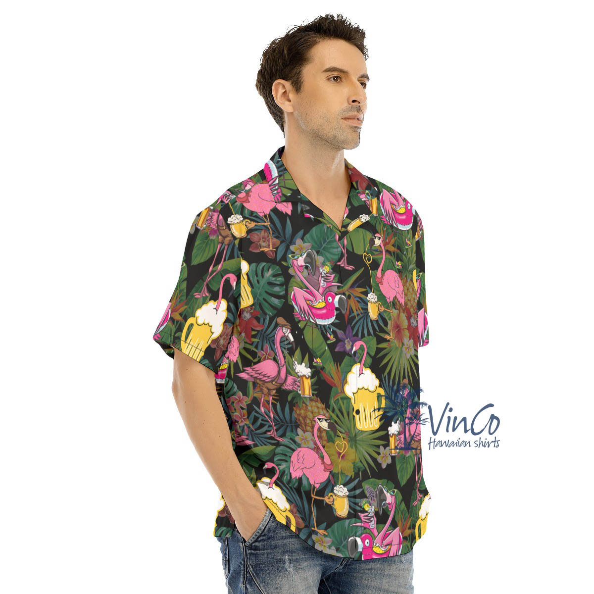 Funny Flamingo Beer Tropical Hawaiian Shirt