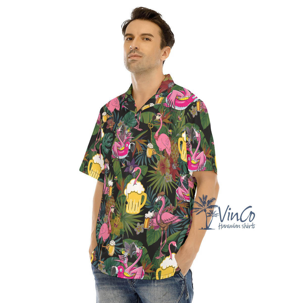 Funny Flamingo Beer Tropical Hawaiian Shirt