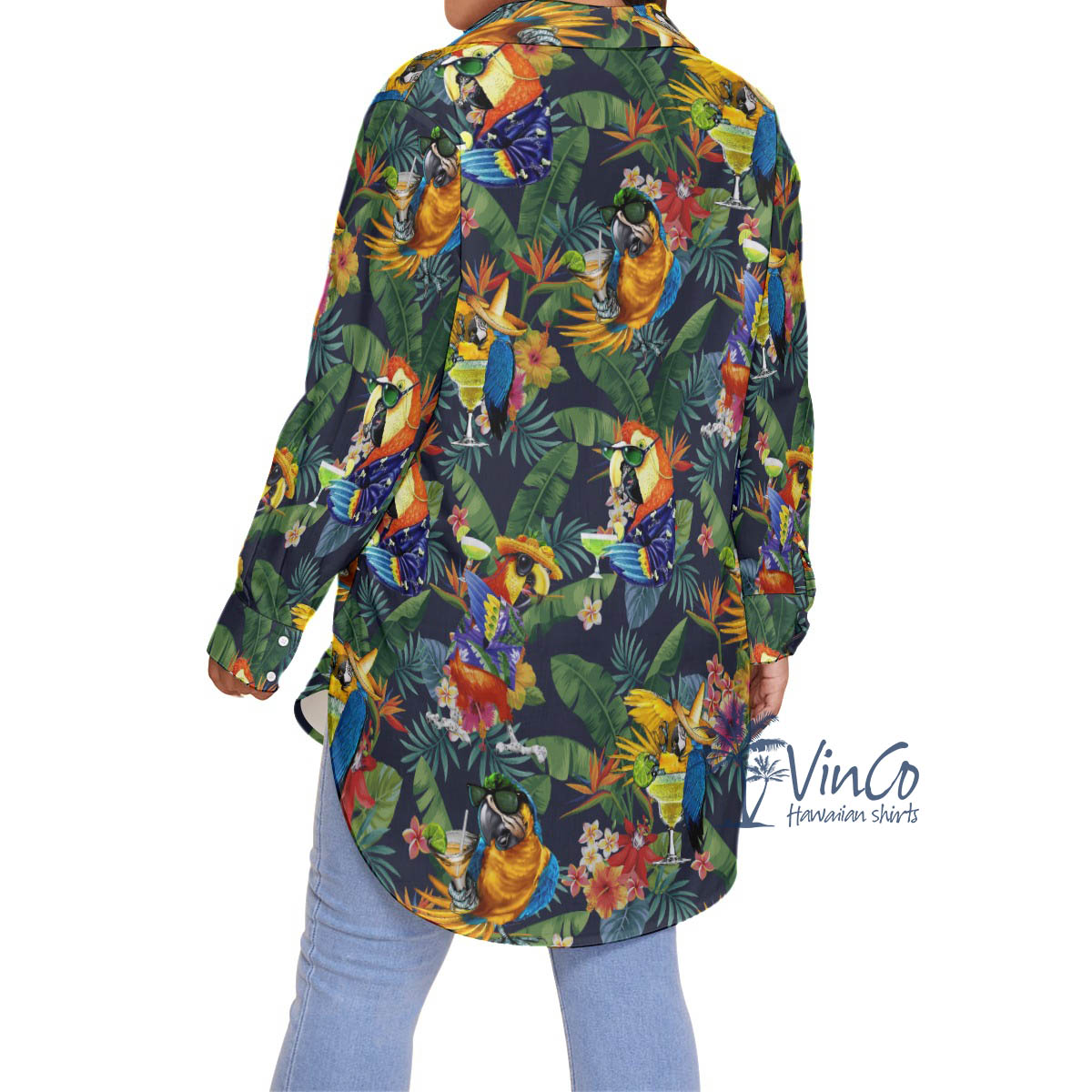 Funny Parrot Cocktails Tropical Hawaiian Plus Size Shirt For Women