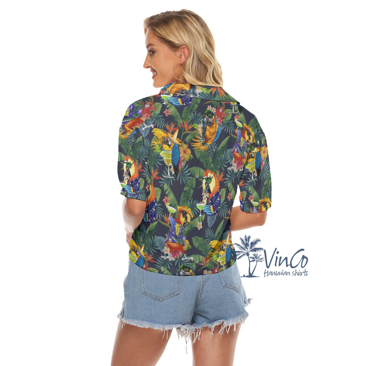 Funny Cocktails Parrots Tropical Hawaiian Crop Top Shirt For Women
