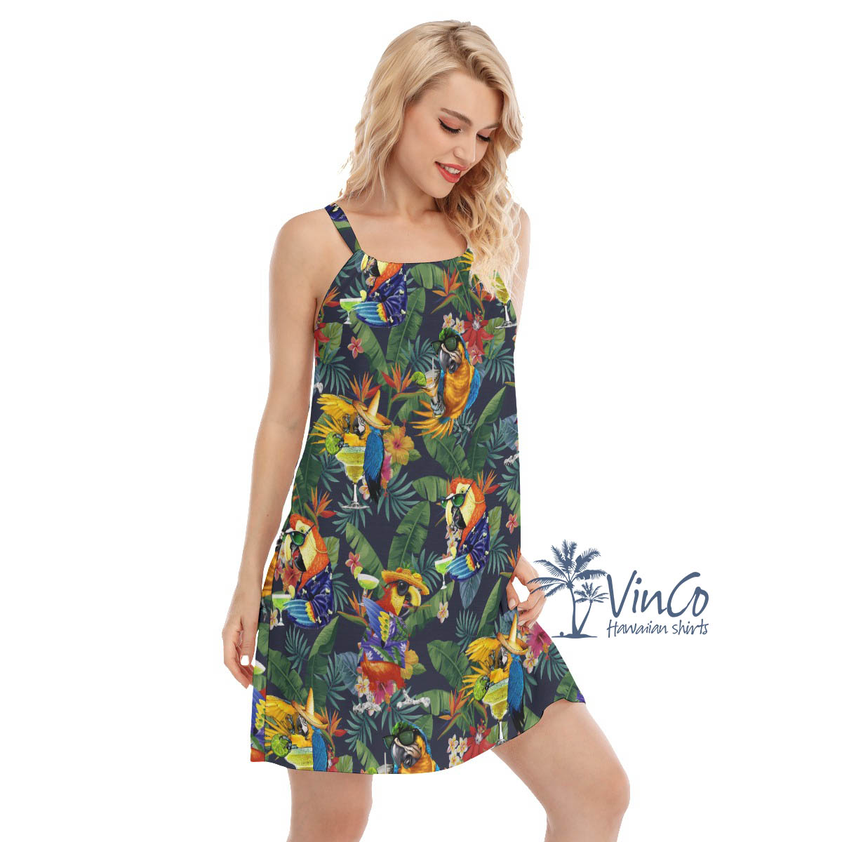 Funny Parrots Cocktail Tropical Summer Hawaiian Dresses