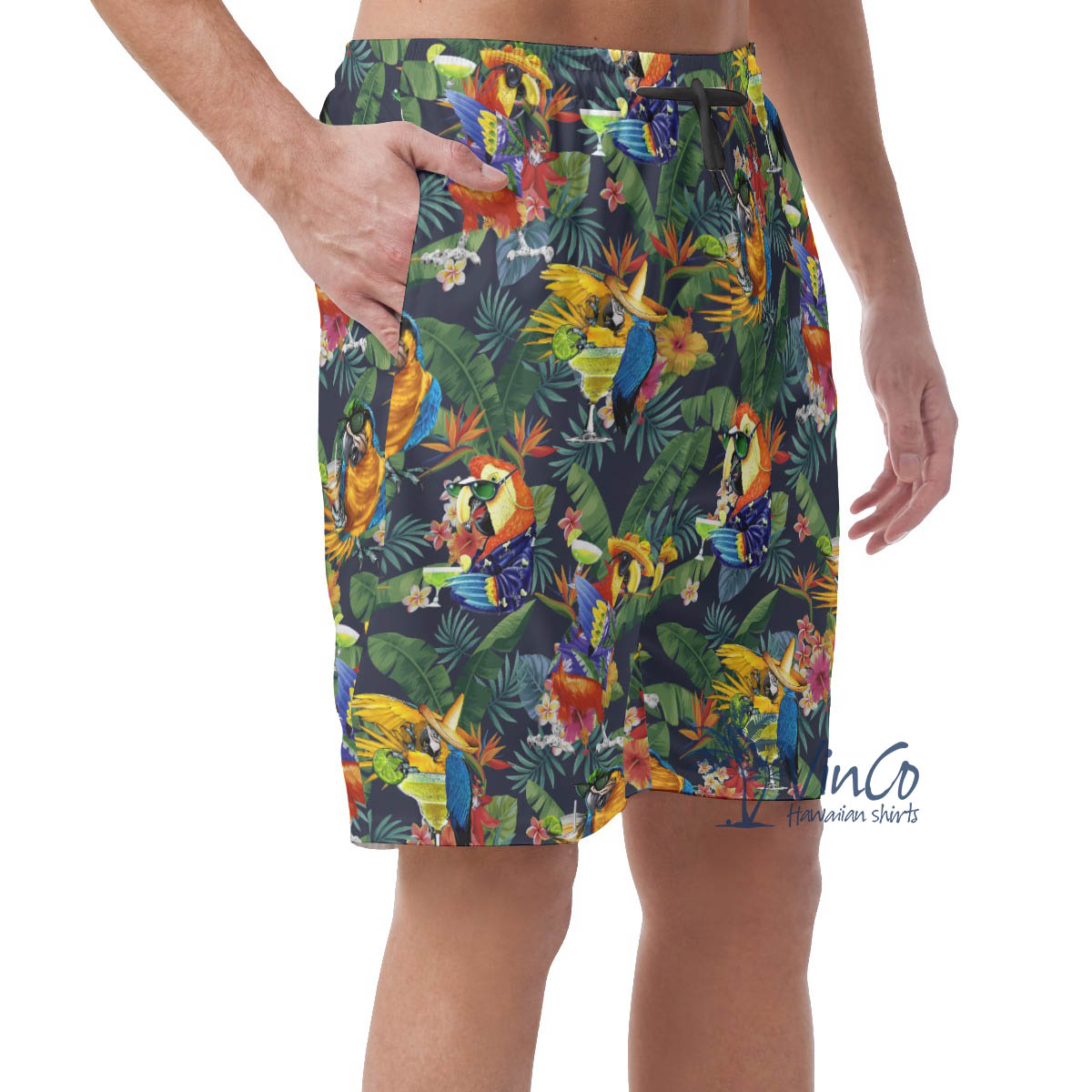 Funny Cocktails Parrot Tropical Hawaiian Beach Shorts For Men