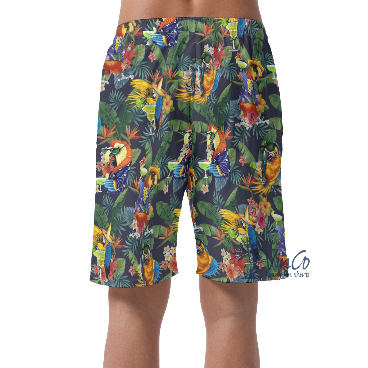 Funny Cocktails Parrot Tropical Hawaiian Beach Shorts For Men