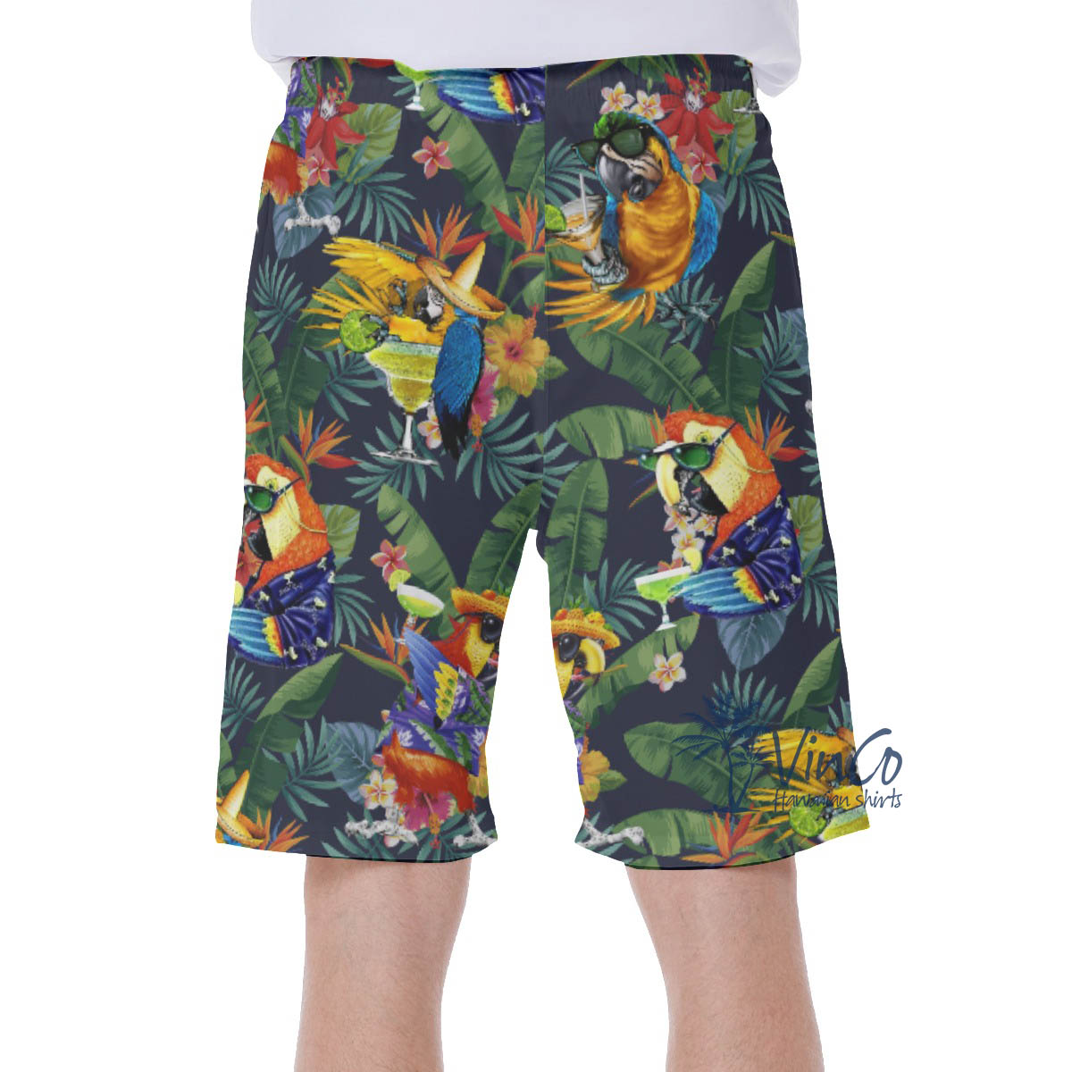 Tropical Parrot Cocktail Hawaiian Swim Trunks For Men
