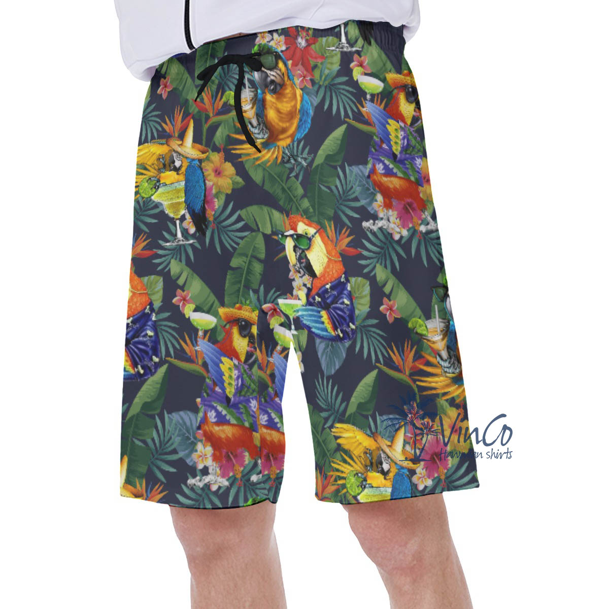 Tropical Parrot Cocktail Hawaiian Swim Trunks For Men
