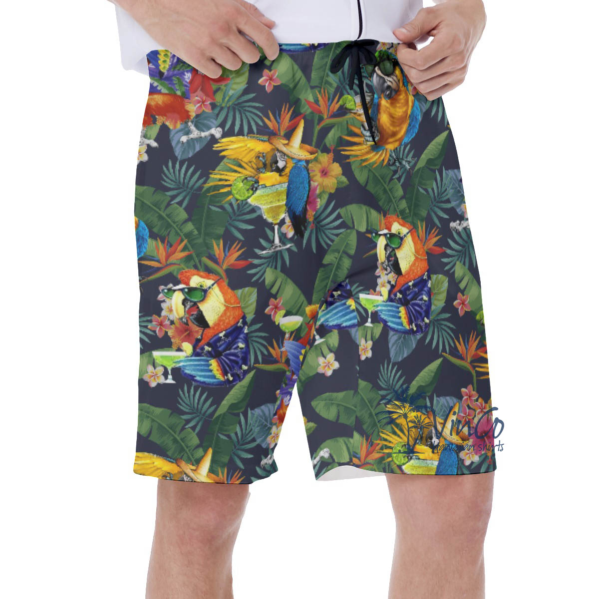 Tropical Parrot Cocktail Hawaiian Swim Trunks For Men