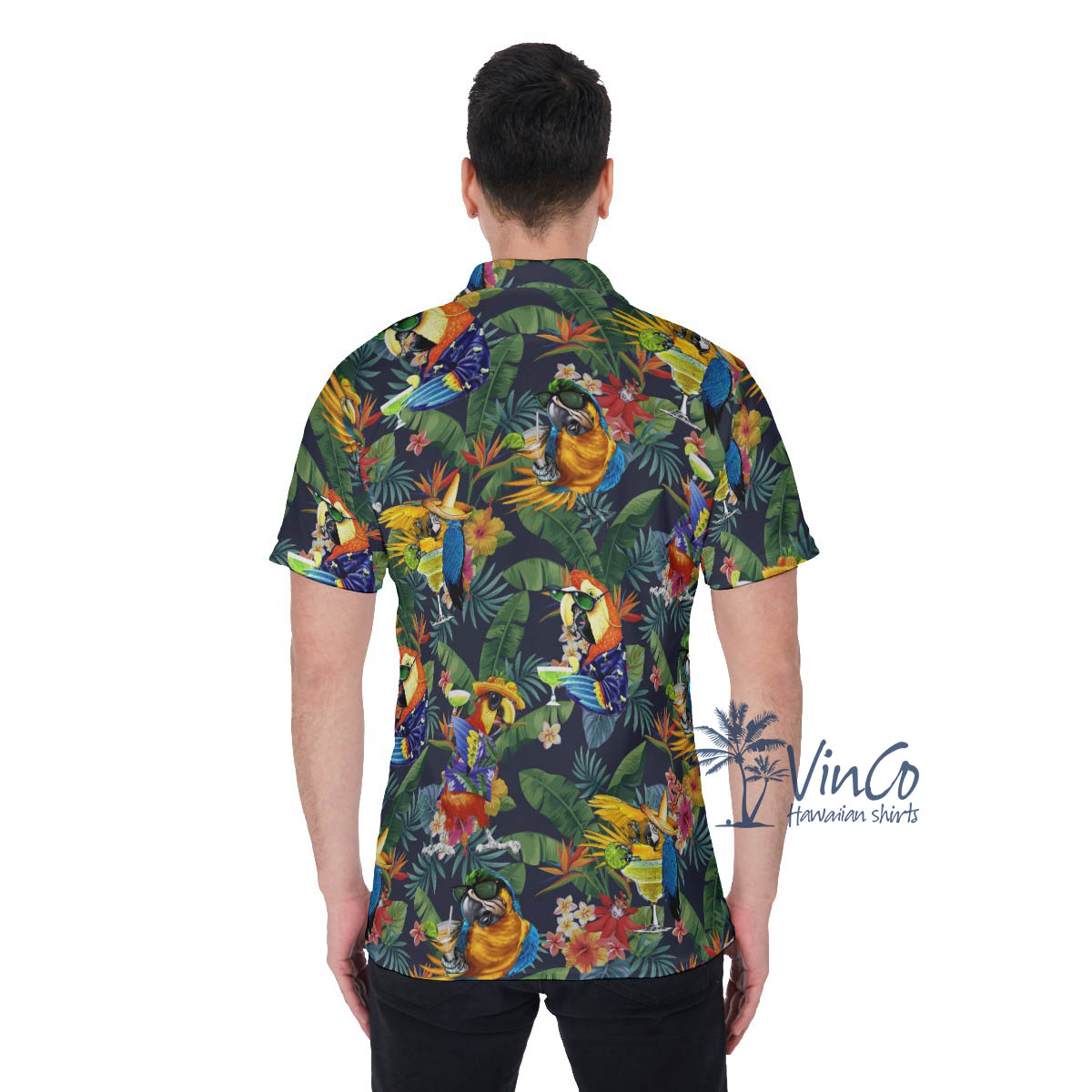 Funny Parrots Cocktails Tropical Hawaiian Polo Shirt For Men
